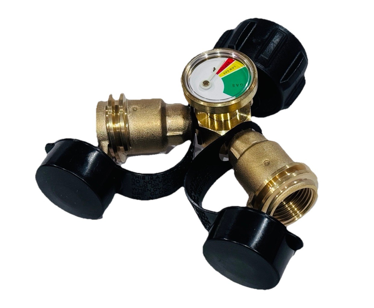 Propane Tank Y Splitter Adapter 2 Way LP Gas Tee Connector With Gauge