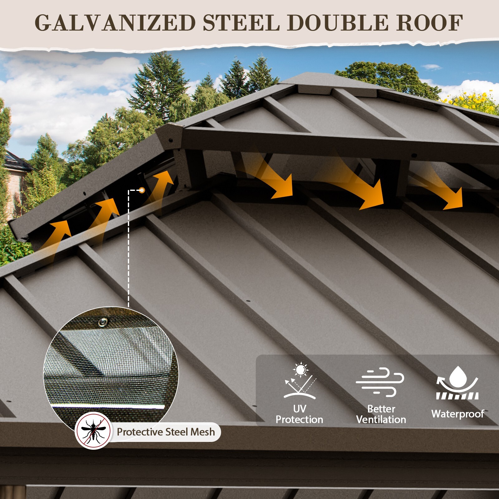 EAGLE PEAK 12x12 Galvanized Steel Double Roof Hardtop Gazebo