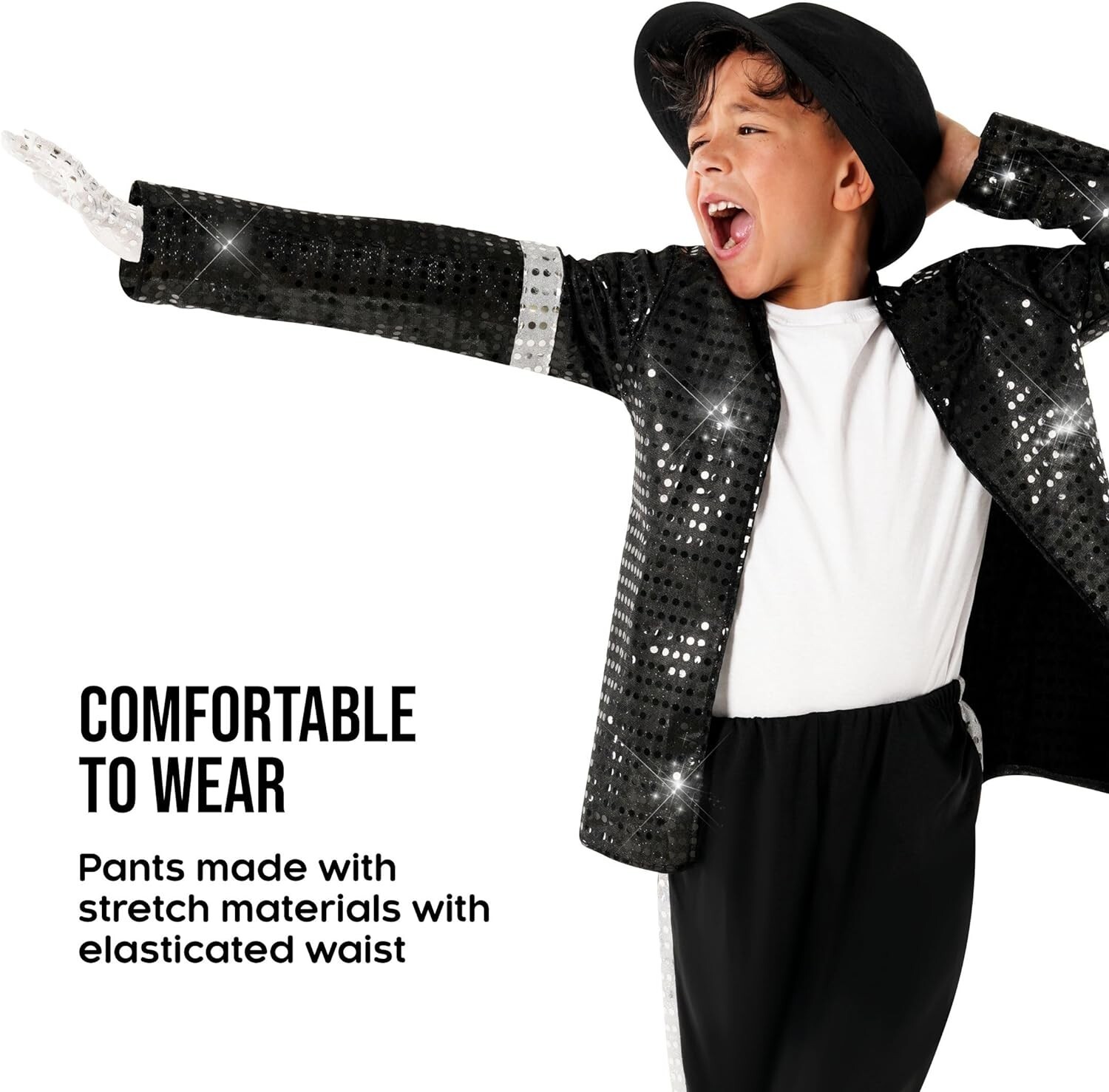 Boys King of the Pop Costume Kids 80s Moonwalking Popstar MJ Black Outfit