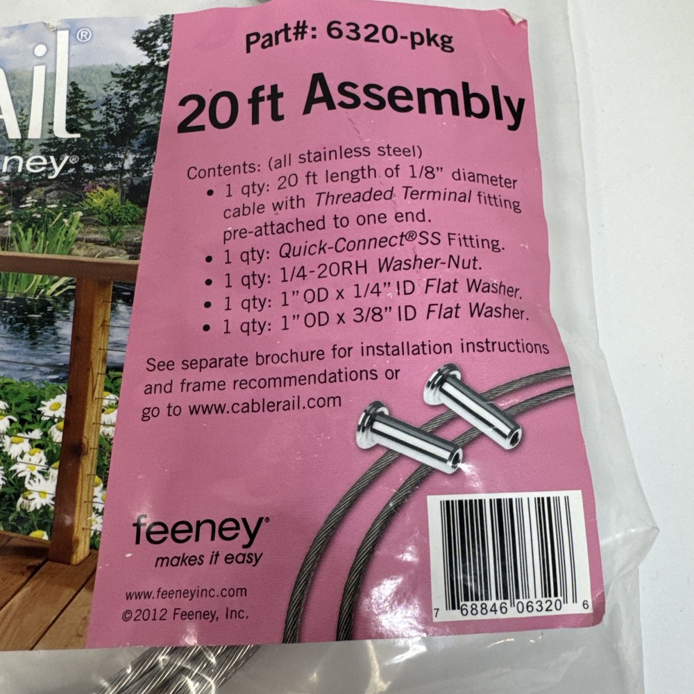 Feeney 6320-PKG Cable Rail Assemblies for Wood Railing Frames 20' 1/8"