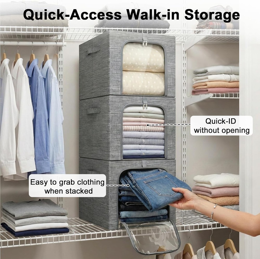 GoMaihe Clothes Storage Bin with Metal Frame: 6-Pack Stackable Closet Storage Bi