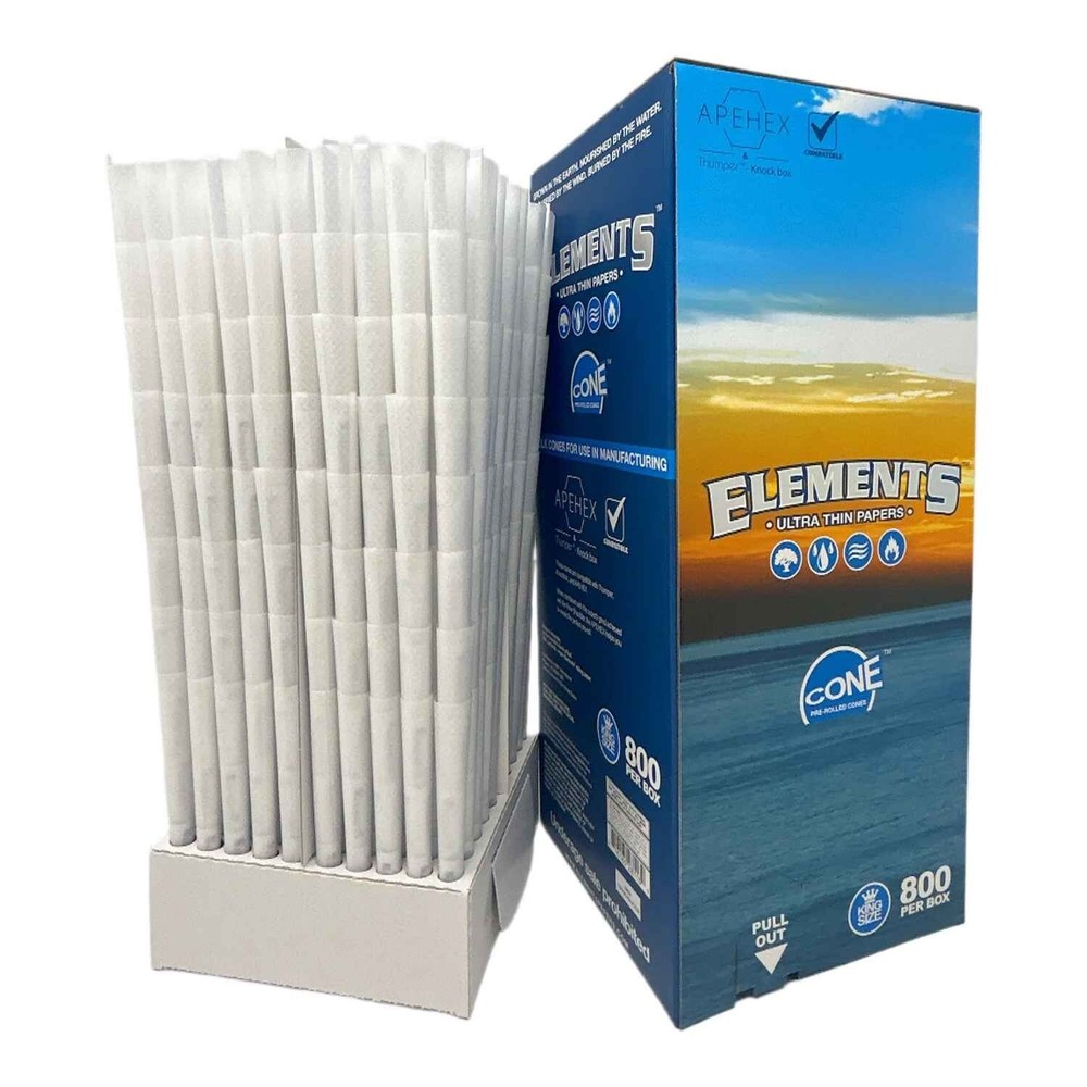 Elements King Size 800 Count Box - Ultra Thin Rice Pre Rolled Cones