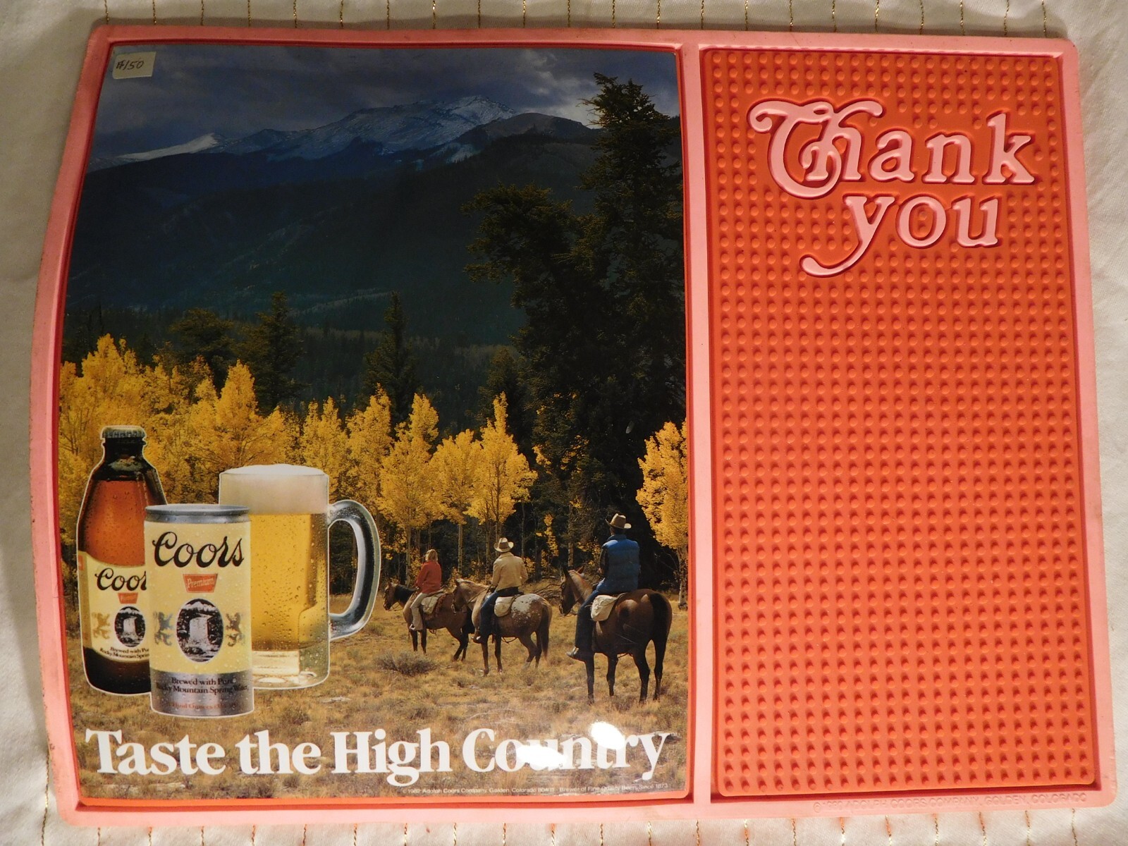 Red/Pink Vintage Miller "Taste the High Country" Rubber Bar Mat ~ THANK YOU