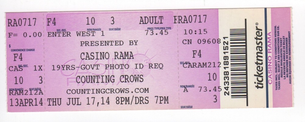 2014 Counting Crows Used Concert Ticket Stub