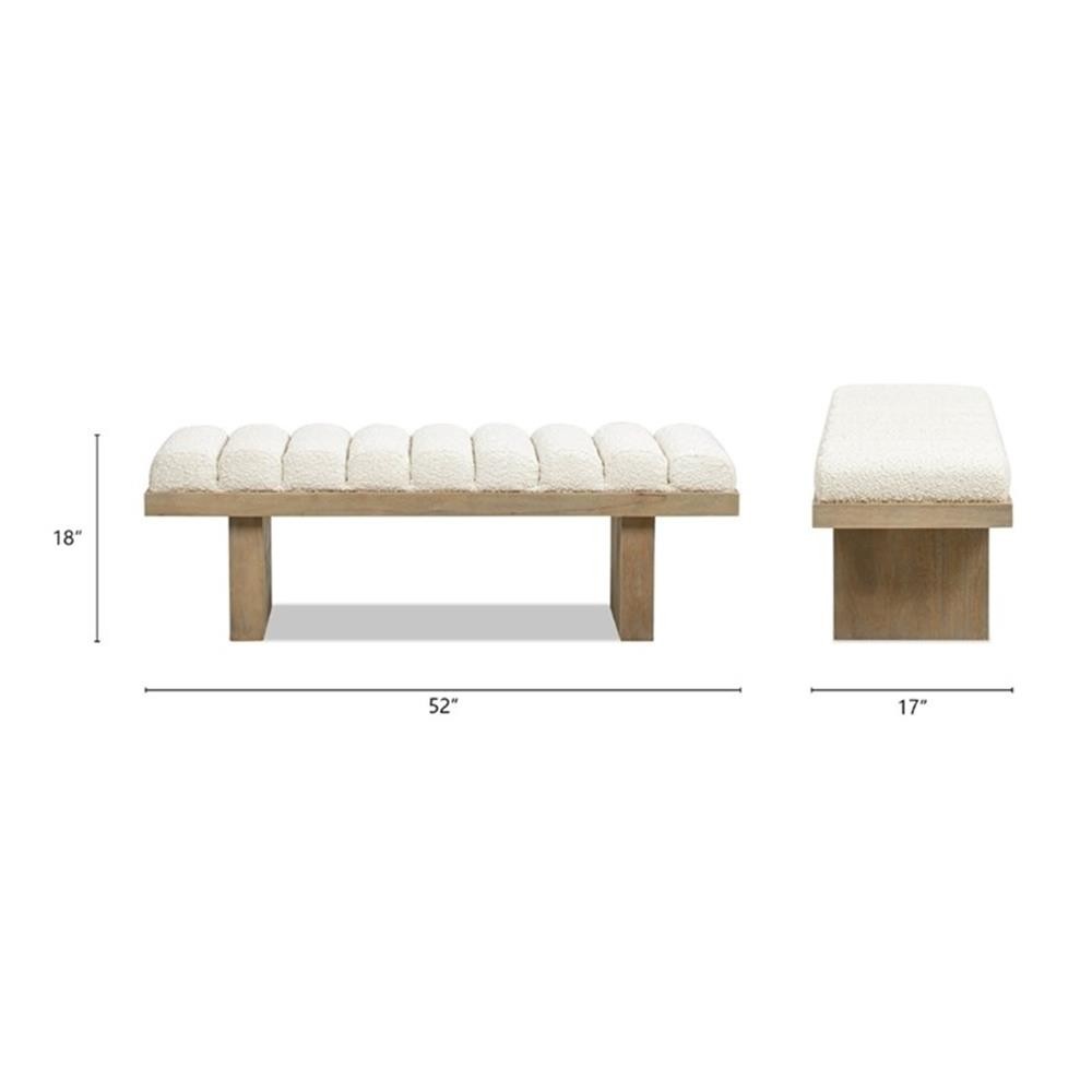 Bella 52" Upholstered Modern Accent Bench Ivory White Boucle