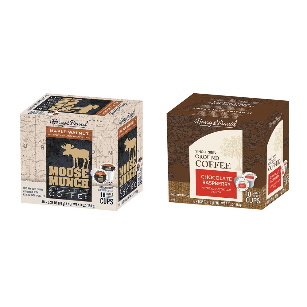 Harry & David Coffee Combo, Maple Walnut,Chocolate Raspberry 2/18 ct boxes