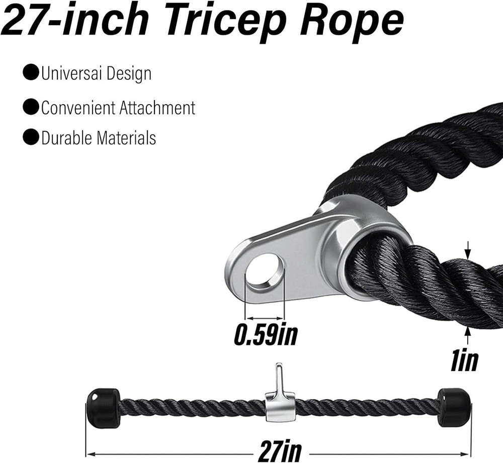 Double Length Tricep Pull Down Rope - 54 Inches Attachment for Cable Machine ...