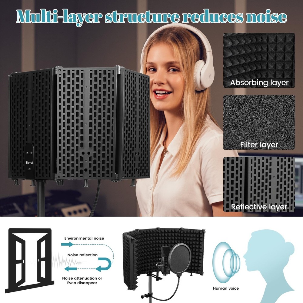 Microphone Stand with Isolation Shield and Pop Filter for Recording