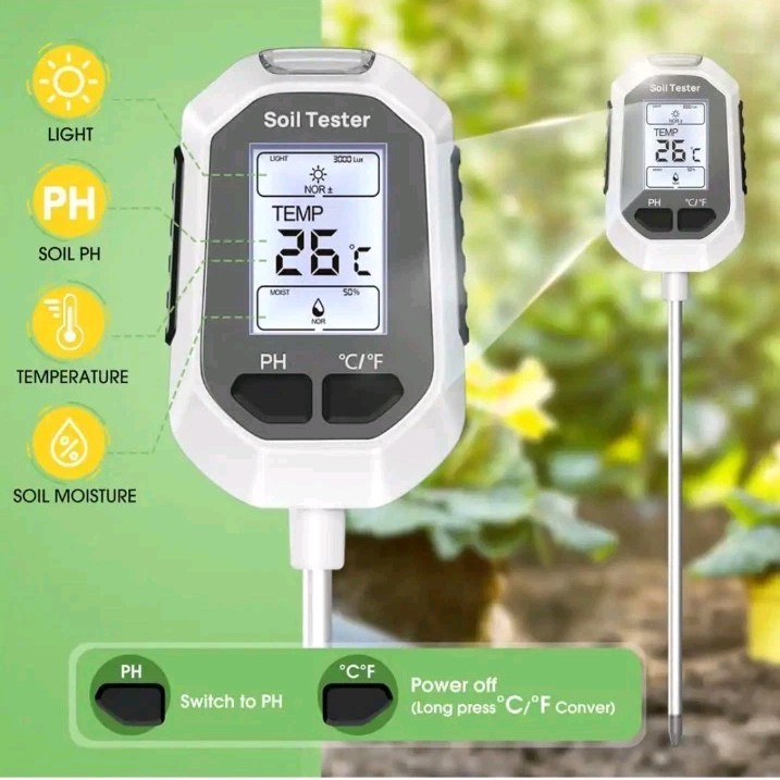Advanced Soil Tester: Moisture, pH, Temperature & Light - Backlight Display. F1