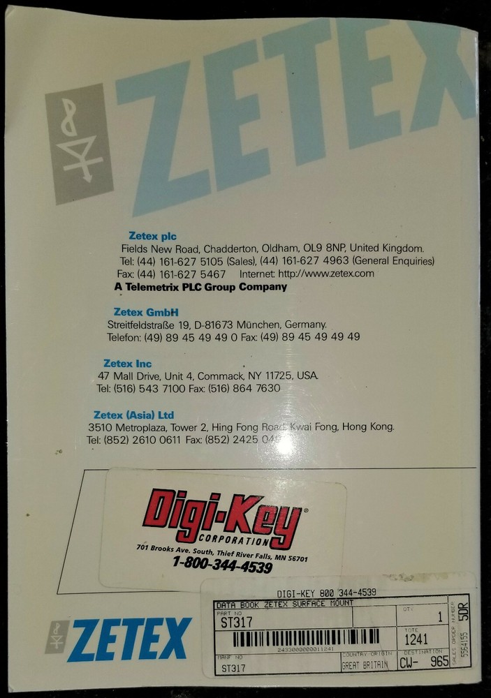 1996 Zetex Semiconductor Book 2 High Performance Surface Mount Devices Data Book