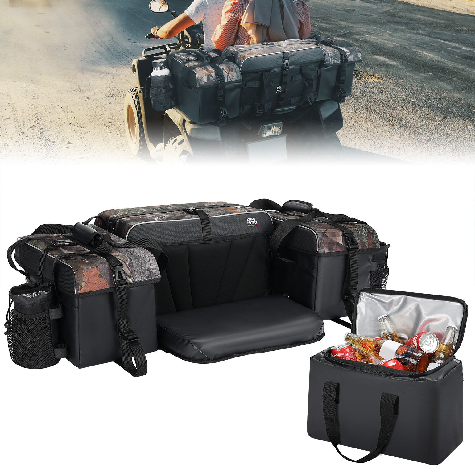 Upgraded ATV Rear Seat Rack Storage Bag w/Cushion Cooler for Polaris Sportsman