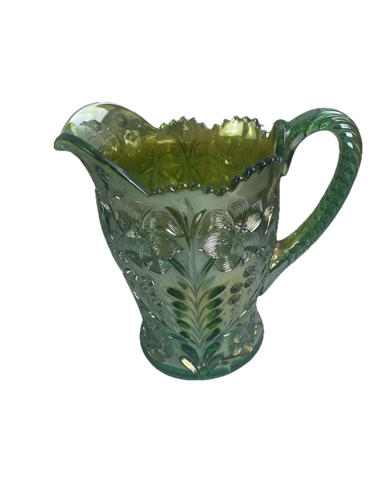 RARE IMPERIAL GREEN CARNIVAL GLASS TIGER LILY PATTERN 5 PC WATER SET