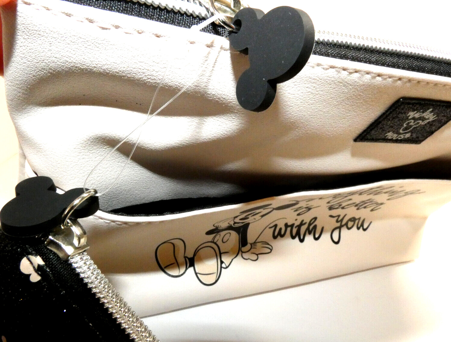 Mickey Mouse Cosmetic Bag White & Removable Pouch Disney Travel Case Makeup NWT