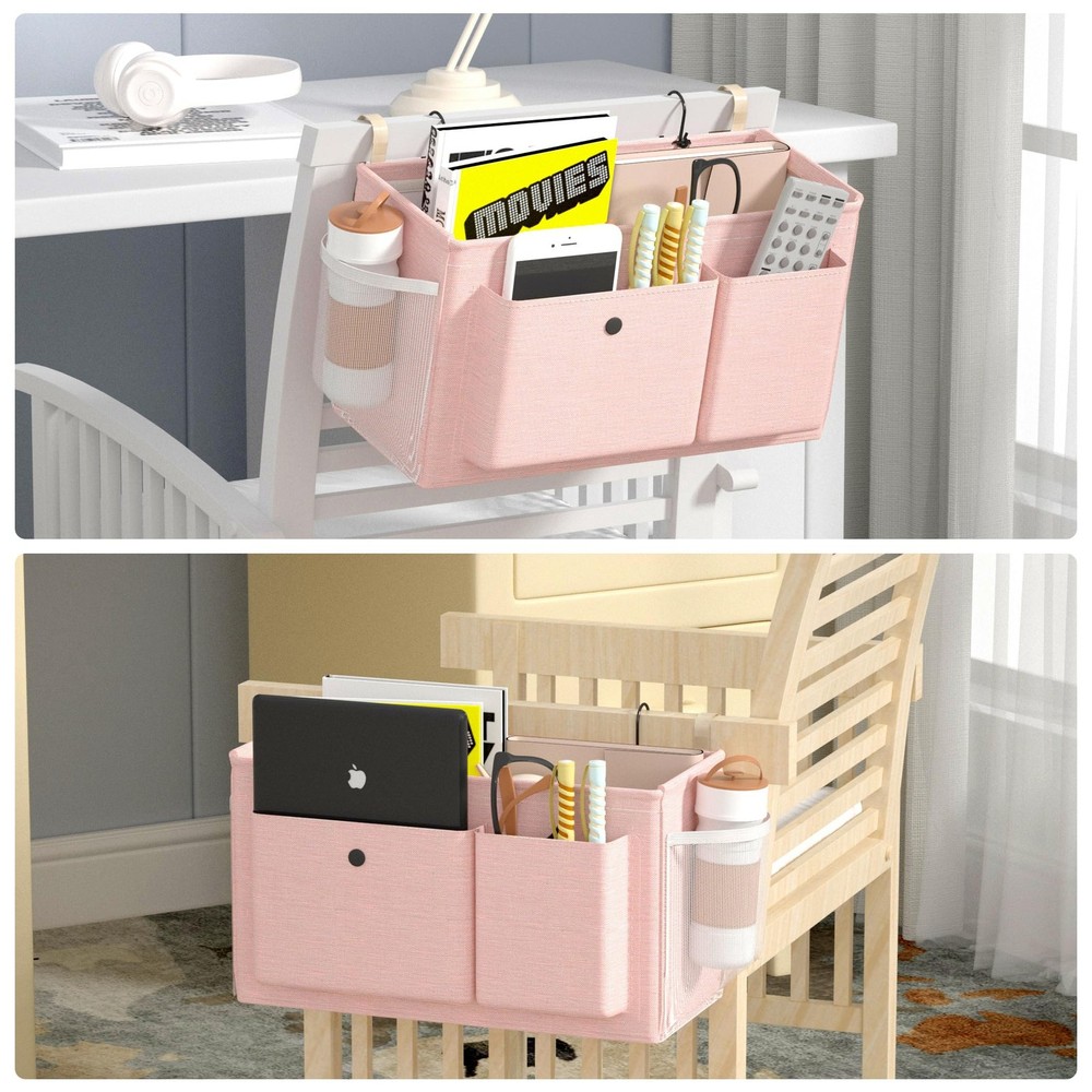 Bedside Caddy Bedside Organizer with Fixed Straps & Water Bottle Holder, Bunk...