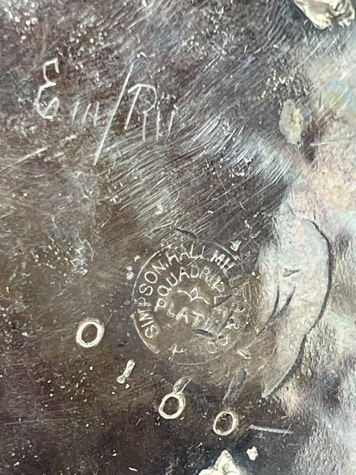 Antique Dog Figural Calling Card ? Silver Plate Tray Stand Simpson Hall Miller