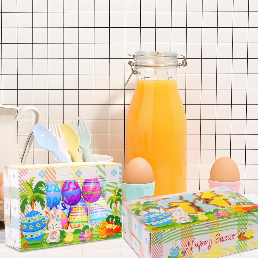 24Pcs Easter Cookie Boxes with Window, Easter Buffalo Plaid Cute Bunny Egg Co...