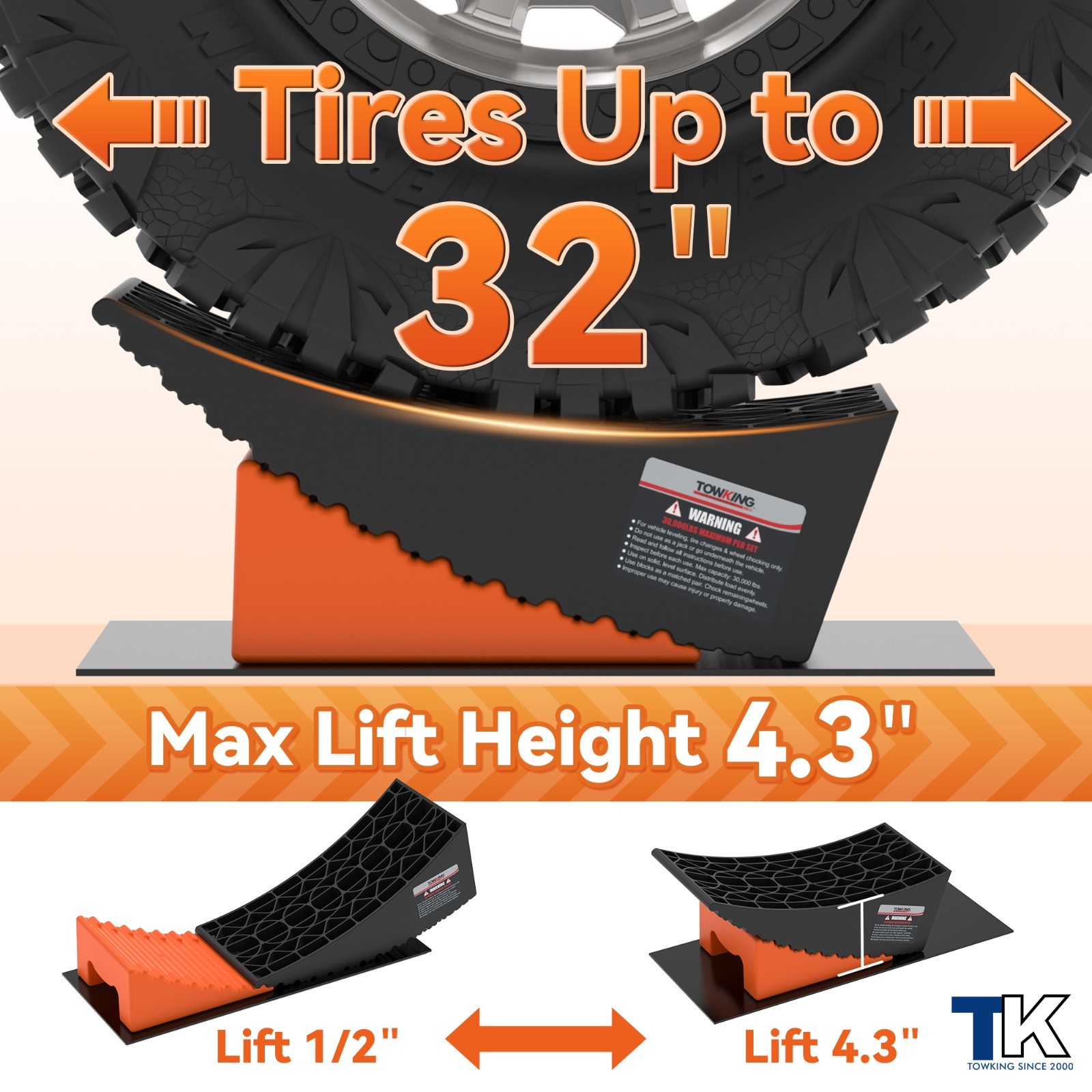 2PcsCamper Leveler System, 30,000 lbs RV Leveling Blocks W/Curved Design & Chock