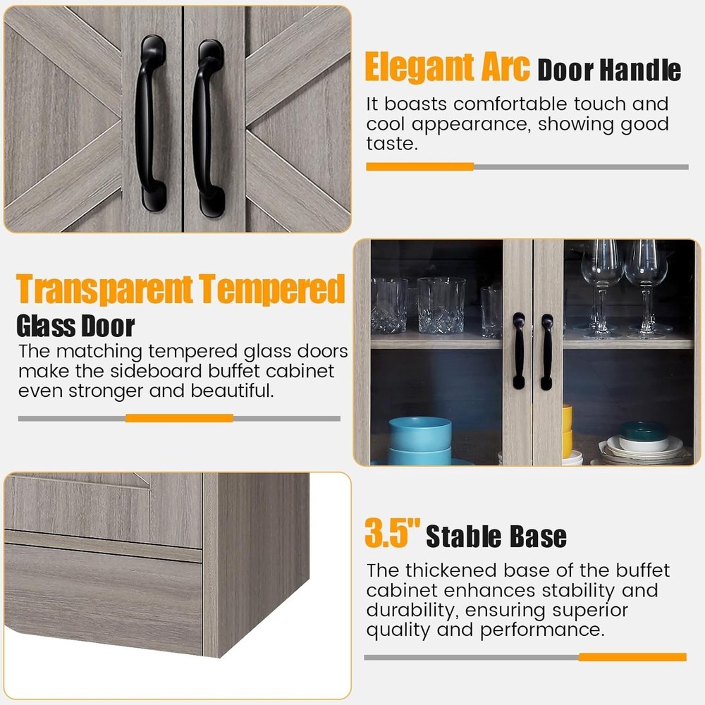 Sideboard Buffet Cabinet with Storage, 55" Large Kitchen Buffet Table with Glass