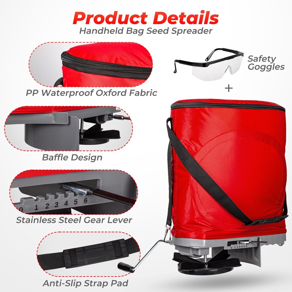 Walensee Handheld Seed Spreader with 25lb Bag, Frame Support, Flow Control,...