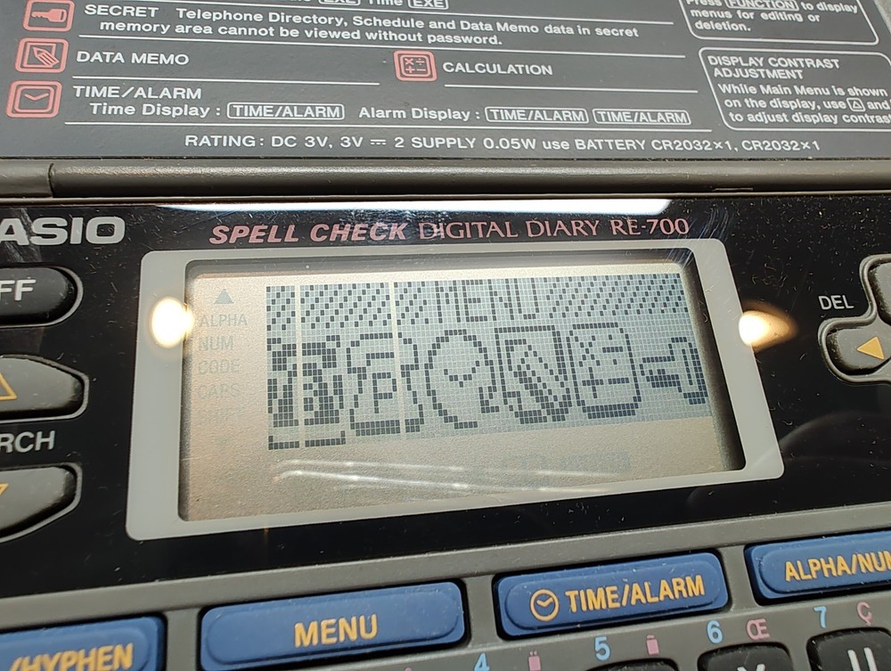 Casio RE-700 Spell Check Digital Diary WORKS