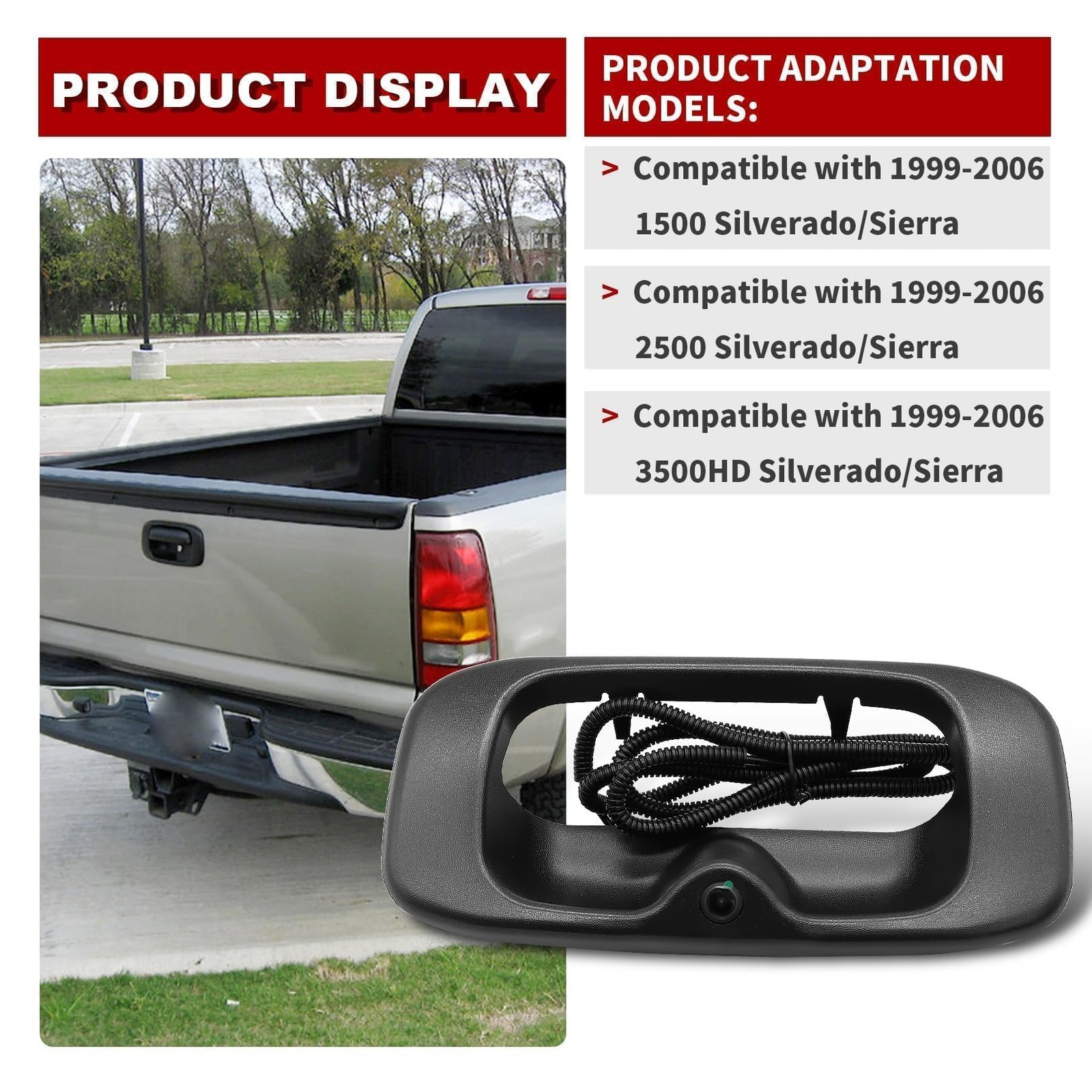 Tailgate Handle Backup Camera Compatible with Silverado/Sierra 1999-2006 1500