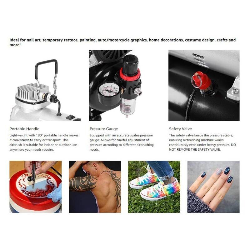 Dual Action Airbrush Kit 110-120V W/ 1/5 HP Air Compressor Tattoo Nail Paint Art