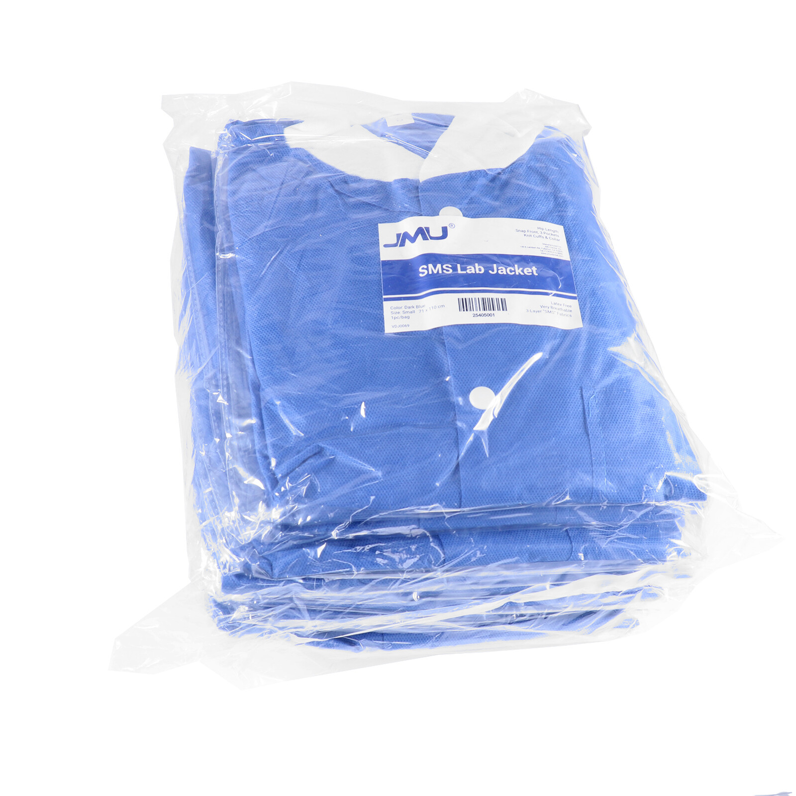 PLUS SMS Medical Dental Disposable Lab Coat Gown w/3 Pockets Knit Cuffs 50PCS