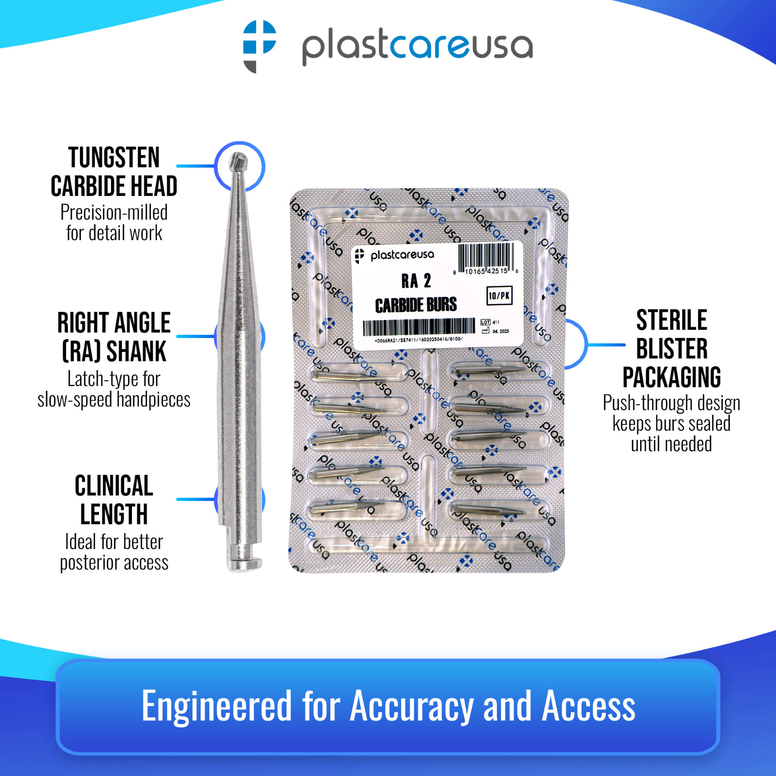 Dental Carbide Burs FG & RA for High & Low Speed, by PlastCare USA (Choose Qty)