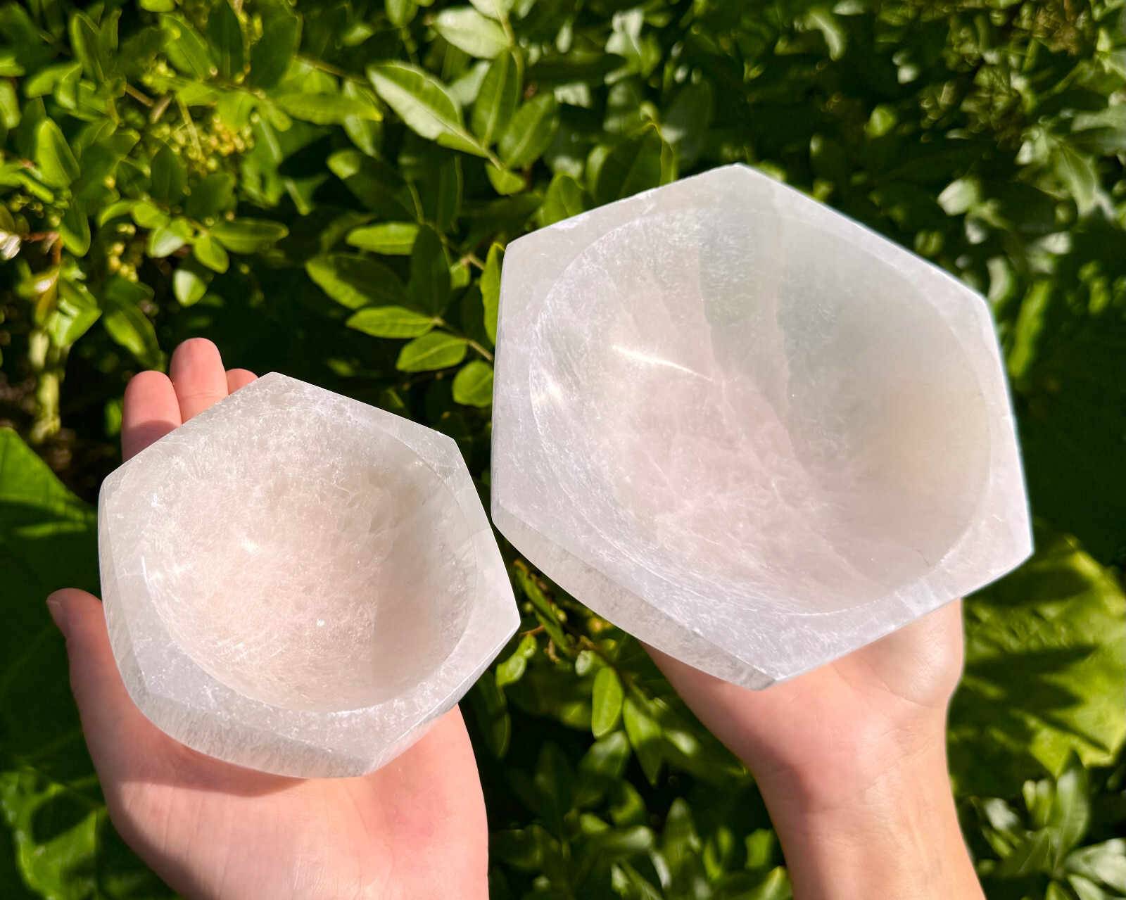 Polished Selenite Charging Bowls: Round, Moon, Hexagon & Heart Shape (Cleansing)