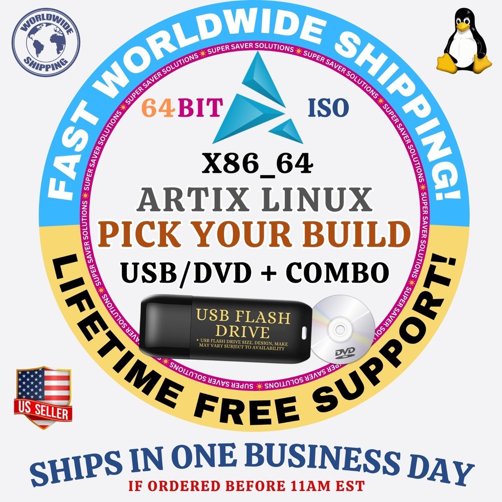 ARTIX Linux OS ISO - ALL VERSIONS - 64BIT USB-DVD, LIVE-FULL BOOT, MAC PC