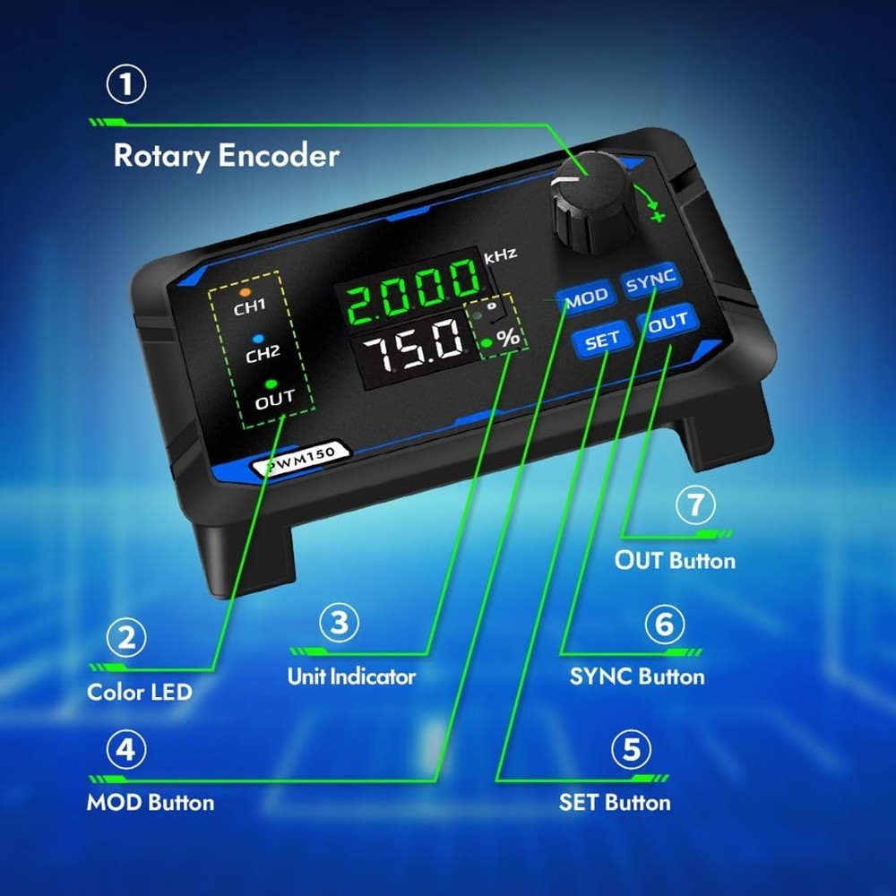 PWM Frequency Function Generator with Adjustable Duty Cycle and Phase Control
