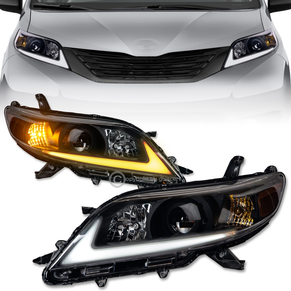 Switchback Sequential For 2011-2020 Sienna Black Projector Headlights w/LED Tube