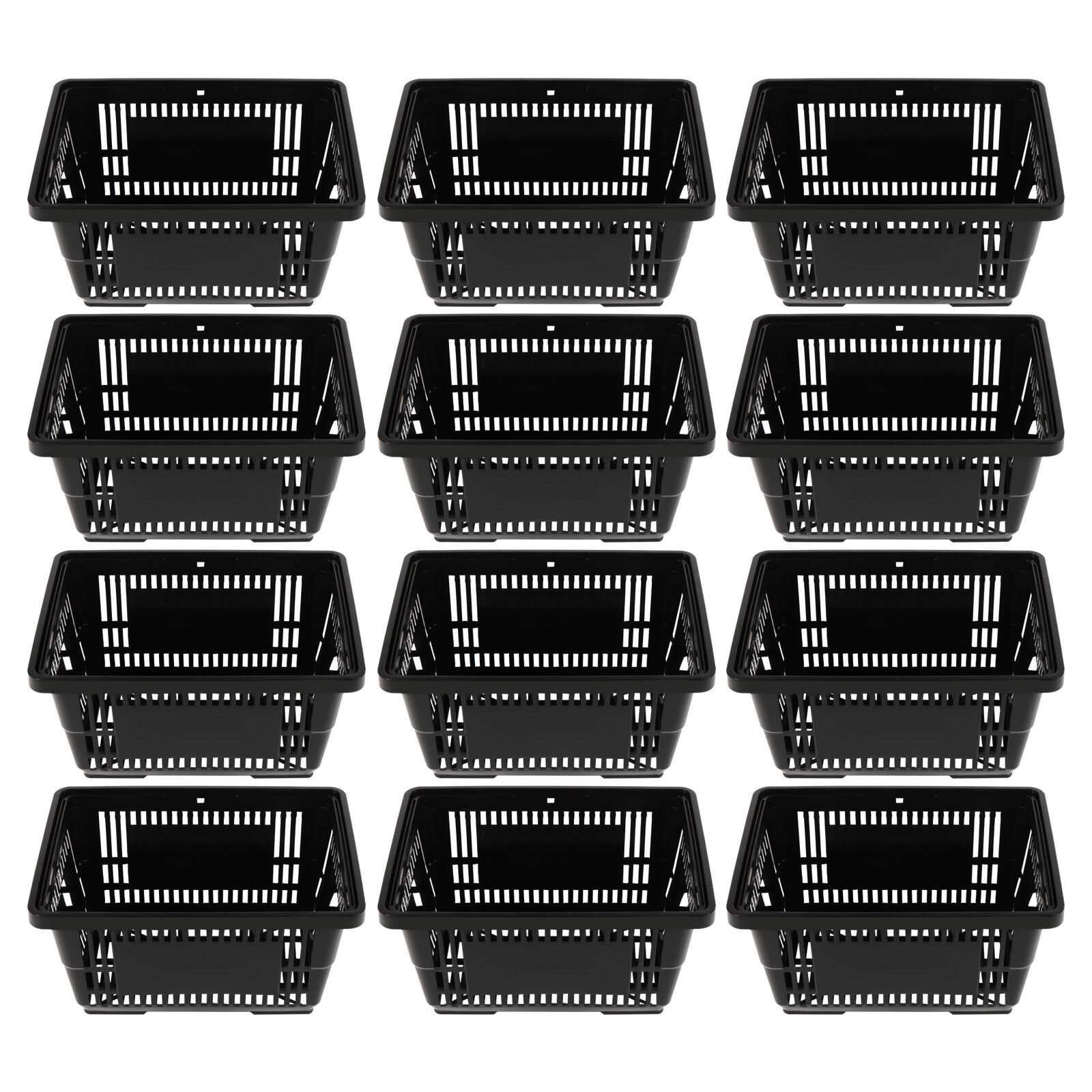 12 PCS Black Plastic Shopping Basket for Market Grocery Retail Store + Handles