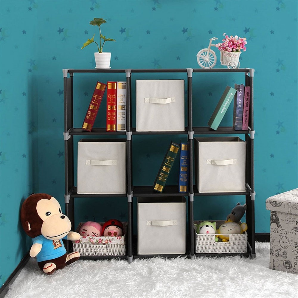 3 Tiers 9 Compartments Storage Shelf Cube Multifunctional Assembled Black NEW