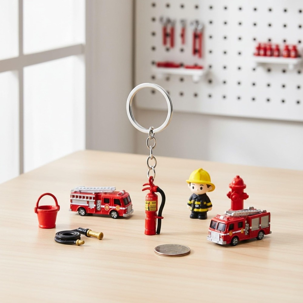 2Pcs Mini Fire Extinguisher Keychain Tiny Firefighter Keyring Stainless Steel...