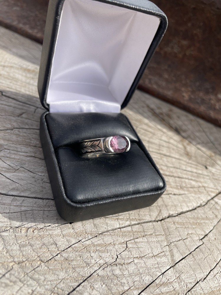 Handmade And Engraved Silver Ring With Zircon Size 9