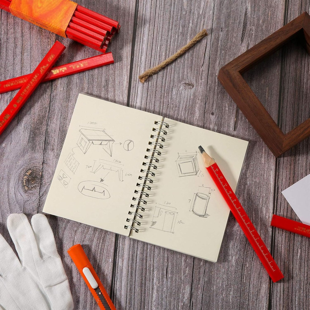 100 Pieces Carpenter Pencils Bulk Octagonal Red Hard Black Carpenter Constructio