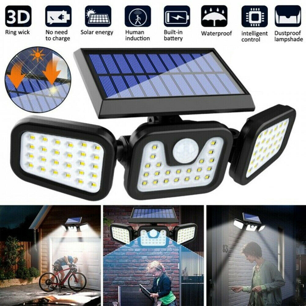 Solar Lamp Security Lights Motion Sensor 3 Head 6000LM Adjustable Flood Lights