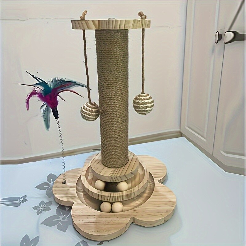 Durable Wooden Cat Tree Scratching Posts, Teaser Wands, And Scratching Boards