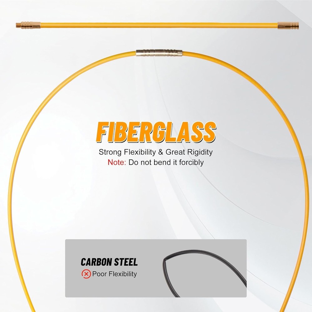 11FT Fiberglass Running Electrical Wire Cable Glow Rods Wire Pulling Tools Fi...