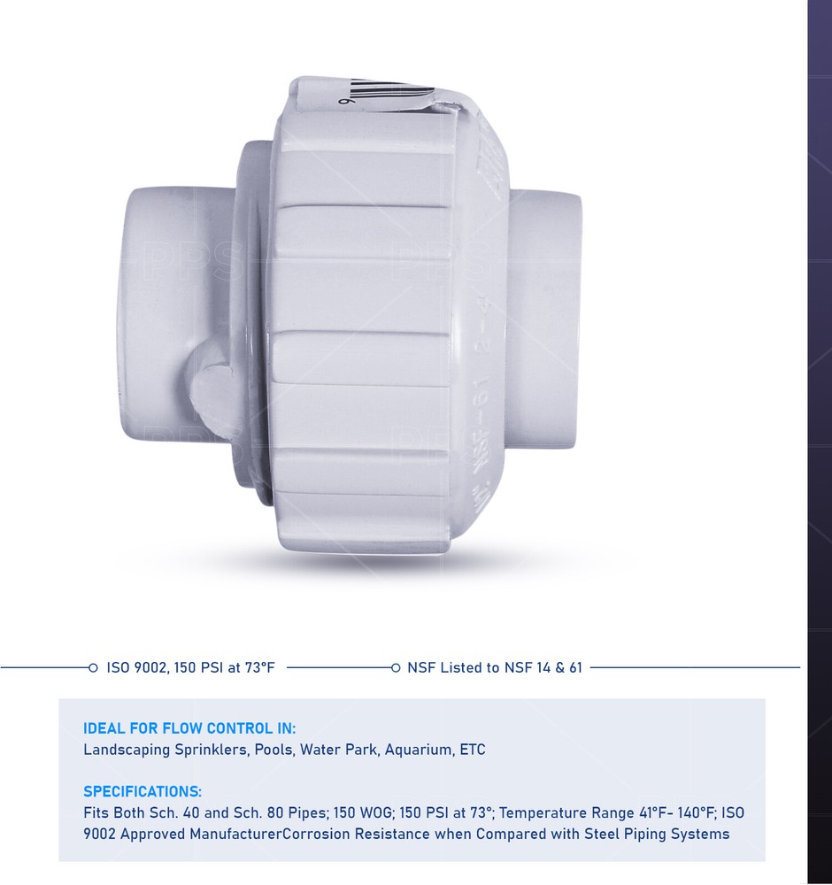4Midline Valve PVC Union Coupling Pipe Fitting 1''-4'' Solvent Connections White