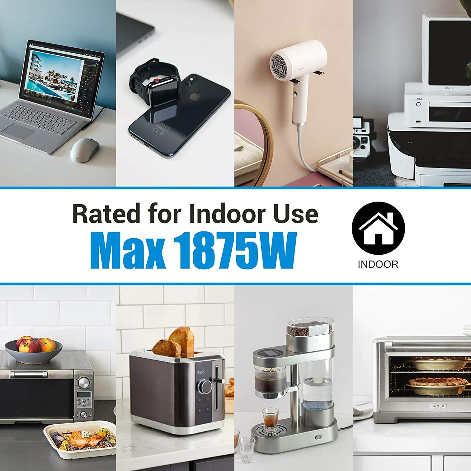 DEWENWILS 3 Pack Short Flat Plug Extension Cord 1 Foot 14 Gauge Heavy Duty White