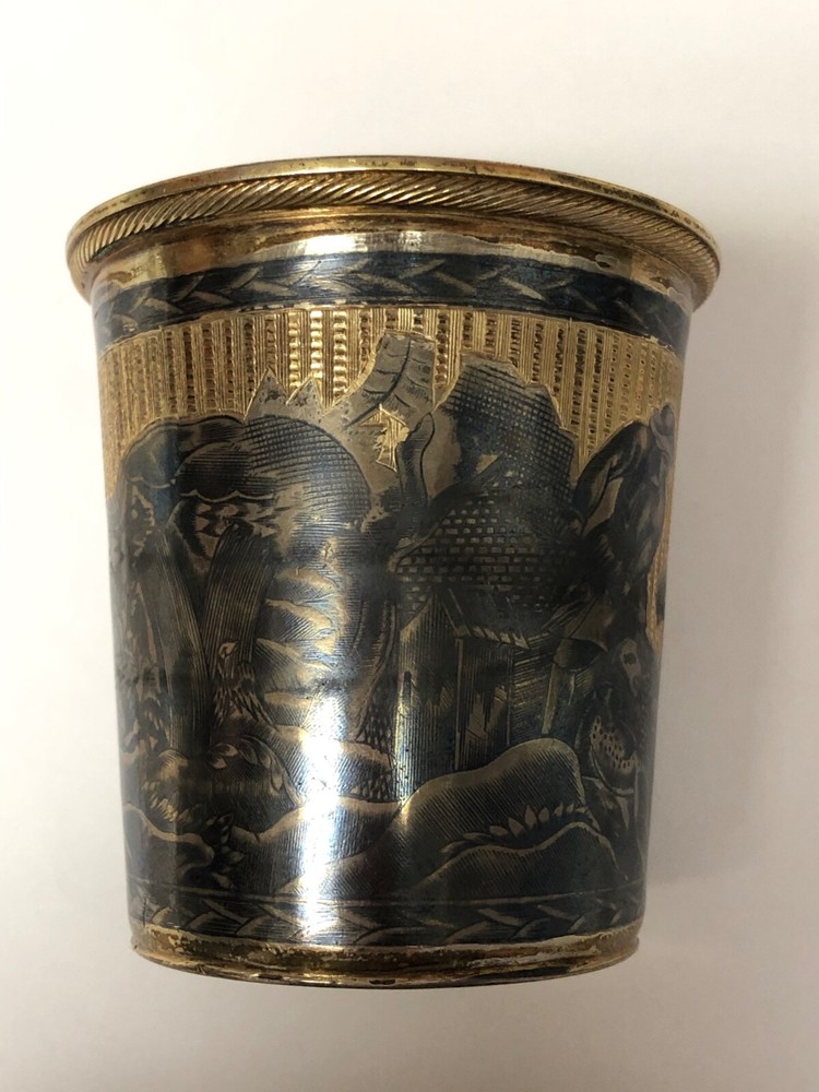 Russian antique silver niello beaker