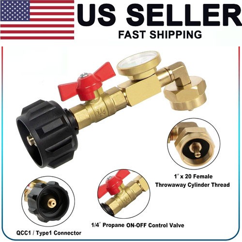 1Lb To 20Lb Tank Propane Refill Adapter With Gauge And ON-Off Control Valve US