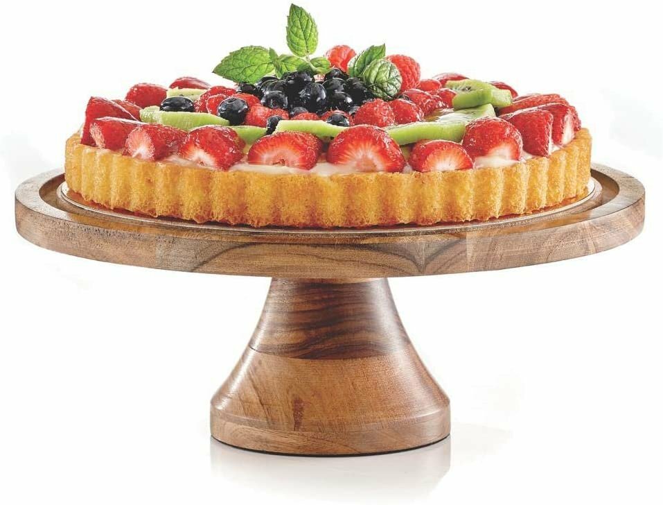"Wood Cake Stand with Glass Dome: Transformable to Cheese Board - Multi-function