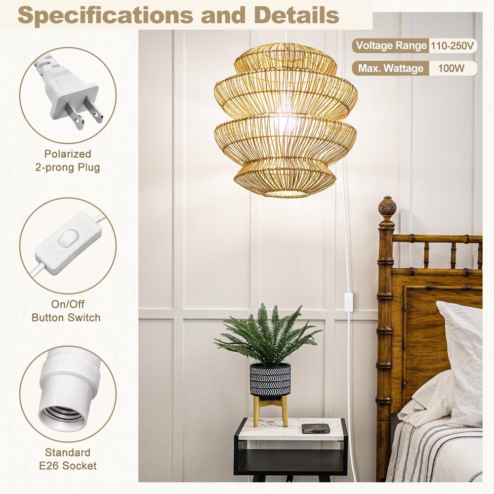 DiCUNO Hanging Lantern Extension Cord Cable, E26 13ft -1P, - White