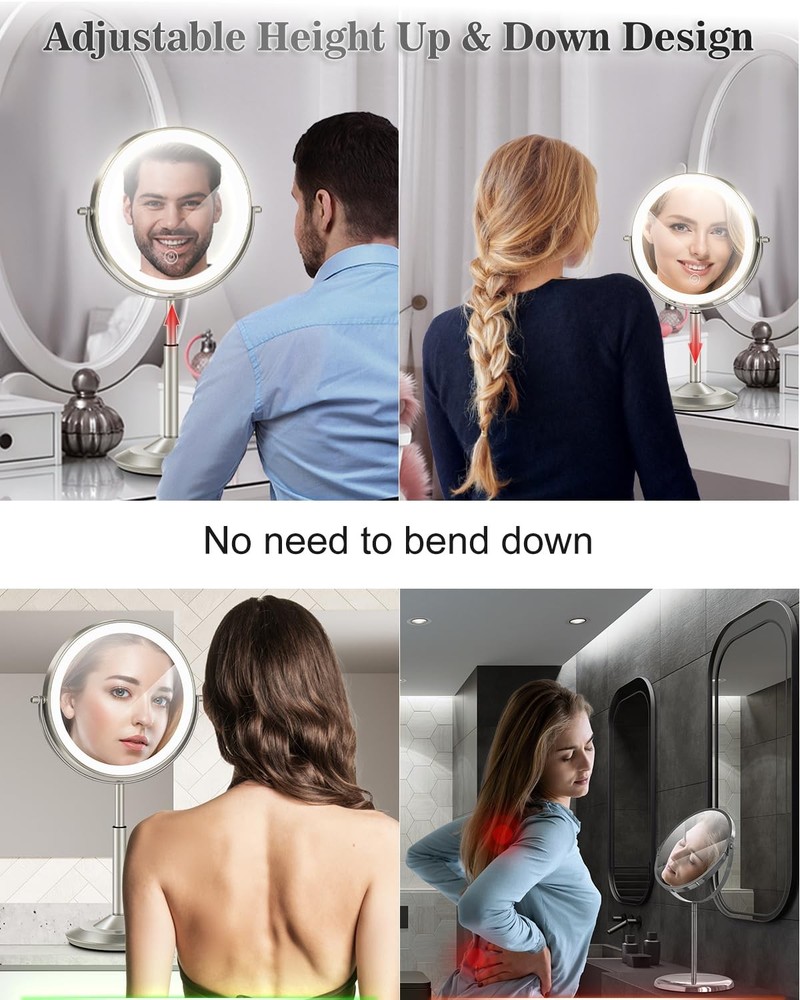 Makeup Mirror with Lights, 1X/30X Lighted Magnifying Mirror Height Adjustable...