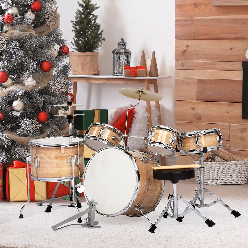 5 Piece Full Size Complete Junior Starter Drum Set Cymbals Kit /w Stool,Sticks