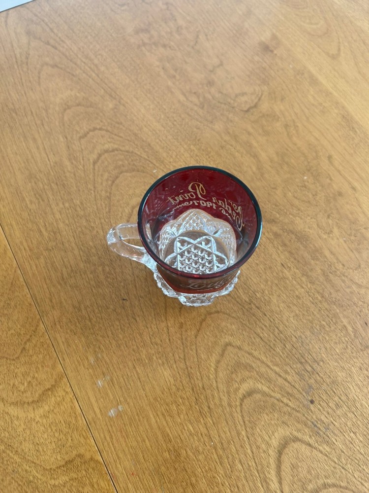 Cedar Point 1907 Small Etched Ruby Red Cut Glass Cup “Lucada”
