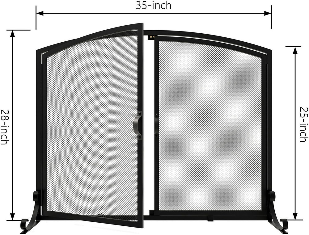 2-Pannel Fireplace Screen with Doors, Handcrafted Solid Mesh,Stable Adjustable F